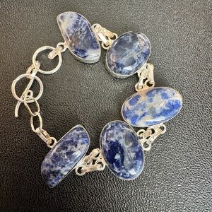 925 Stamped Sodalite Cabochon Stone Bracelet